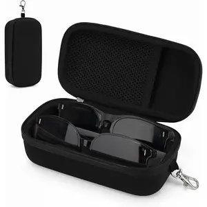 Double Eyeglasses Case,Hard Shell Glasses Case Travel Sunglasses Organizer with Adjustable Slot & Clip for Men Women