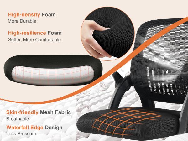 Ergonomic Office Chair, Fixed Mesh Mid Back Computer Chair with Lumbar Support for Home Waiting Area Reception Conference Room