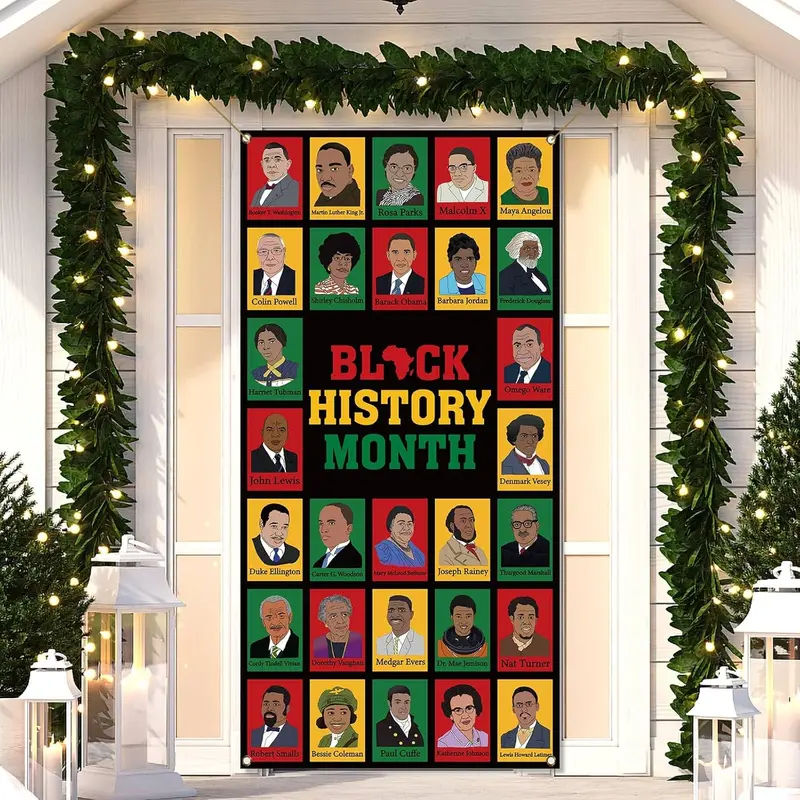 36x72in Black History Month Door Cover African American Holiday Art Posters Classroom Door Banner Photography School Home Porch Decoration