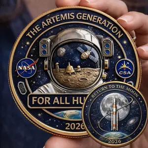 Artemis Moon Coin - Return to the Moon 2026 Challenge Coin Space Exploration Gift Collectible