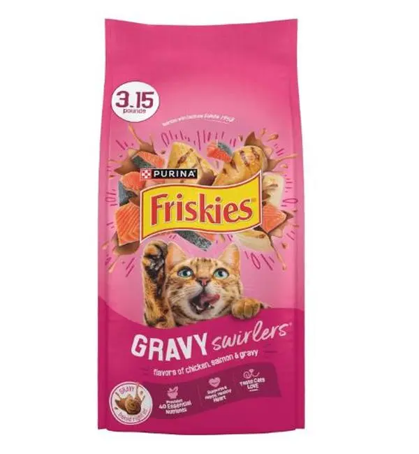 Purina Friskies Gravy Swirlers Dry Cat Food - 3.15 lb Bag, with Chicken and Salmon Flavors in Gravy