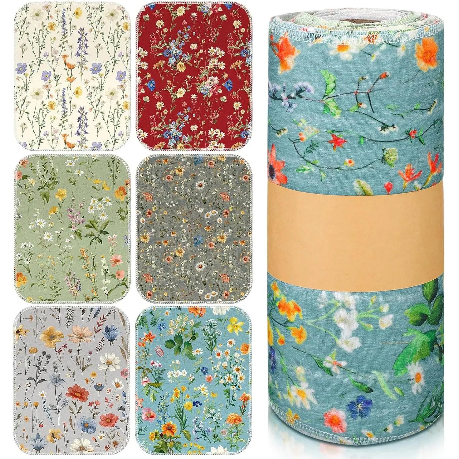36 count  Paper Towels Rolls Kitchen Towels Bulk Washable Paperless Cloth  Hand Napkins with Cardboard  Napkins for Kitchen Bathroom (Flower Style)