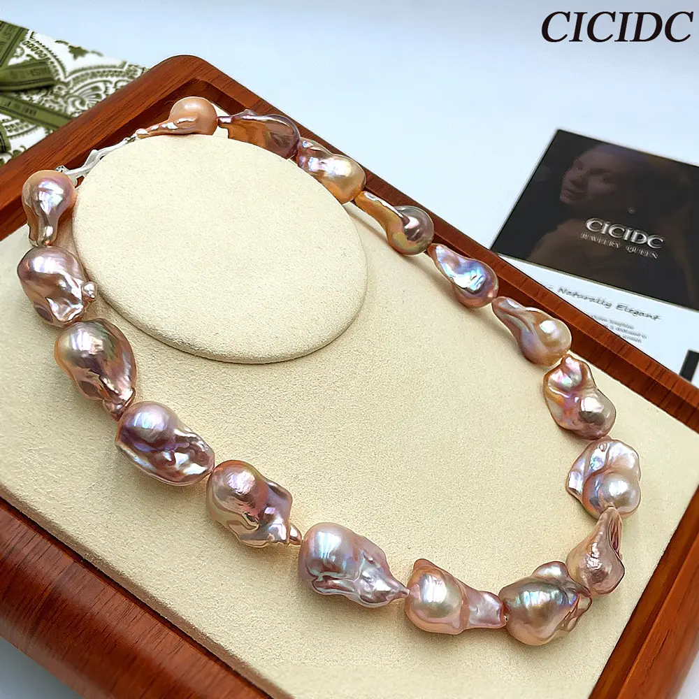Colorful Baroque Natural Freshwater Pearl Necklace High Quality Transparent And Strong Light Large Collar Necklace Pure Silver Buckle Fashionable Women's Neckchain