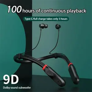 MZYJBL I35 Neck-Mounted Bluetooth Audio Headphone, Button Control, 200-Hour Long Battery, Wireless Stereo, Microphone, Waterproof Silicone Earplugs, Magnetic Custom Charging, Aluminium Build, Noise Cancellation, for Sports & Office Use
