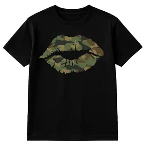Cotton Women'S Camo Lip Print T-Shirt - Short Sleeve Crew Neck Casual Top, Machine Washable Spring/ Summer, Casual Top | Fashion Graphic T-Shirt Womenswear Streetwear Golf Gift T-Shirt For Men And Women
