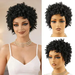Fluffy Short Afro  Deep Wave   Dreadlock Wig | Black Synthetic Kinky Curly Hair Wig | Natural African Style Full Head Wig