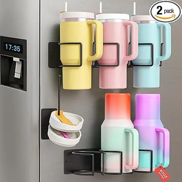 Magnetic Stanley Cup Holder for Fridge, 2 Pack Tumbler Organizer with Lid Organizer for Stanley 40 oz Stanley Cup Rack Tumbler Holder Storage Water Bottle Storage Organizer for Stanley Cup