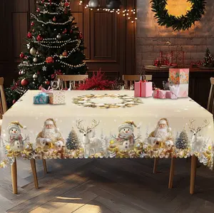 XEXSIN Retro Christmas Decor Tablecloth - Santa Claus & Jesus Birth Scene, Rectangle Table Cover, Indoor & Outdoor Xmas Party Decor, Festive Home Kitchen Accessory, Round Table Cloth, Holiday Centerpiece Ornaments