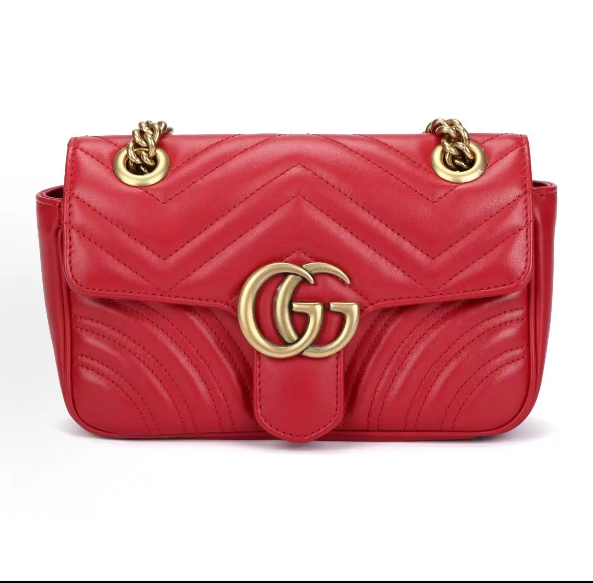 Pre-owned GUCCI leather Crossbody Bags GG Marmont Bright Red V Quilted Lambskin Shoulder Bag