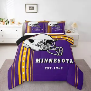 Football Gifts Bedding Comforter Sets for Sports Lovers Fans,Presents Football City Bedding,Purple Yellow Striped Lines Comforter(Minnesota)