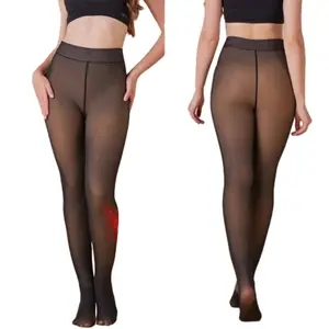 Women Fleece Lined Leggings Sheer Fake Translucent Pantyhose,Fleece Lined Tights Leggings Women, Black Tights Thermal Warm One Lined Design Sheer Skintone for Winter