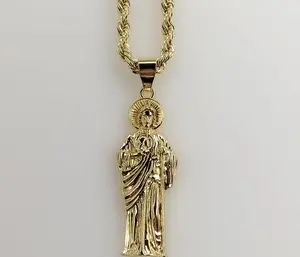 Plated Saint Jude 4mm Rope/Braided Chain Necklace