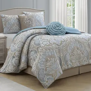 Blue  6 count Comforter Set, , Elegant Floral Jacquard, Ultra Soft Bed Set for  Seasons, Bed in a Bag, Include Comforter, Bed Skirt, Pillow Shams & Decor Pillows