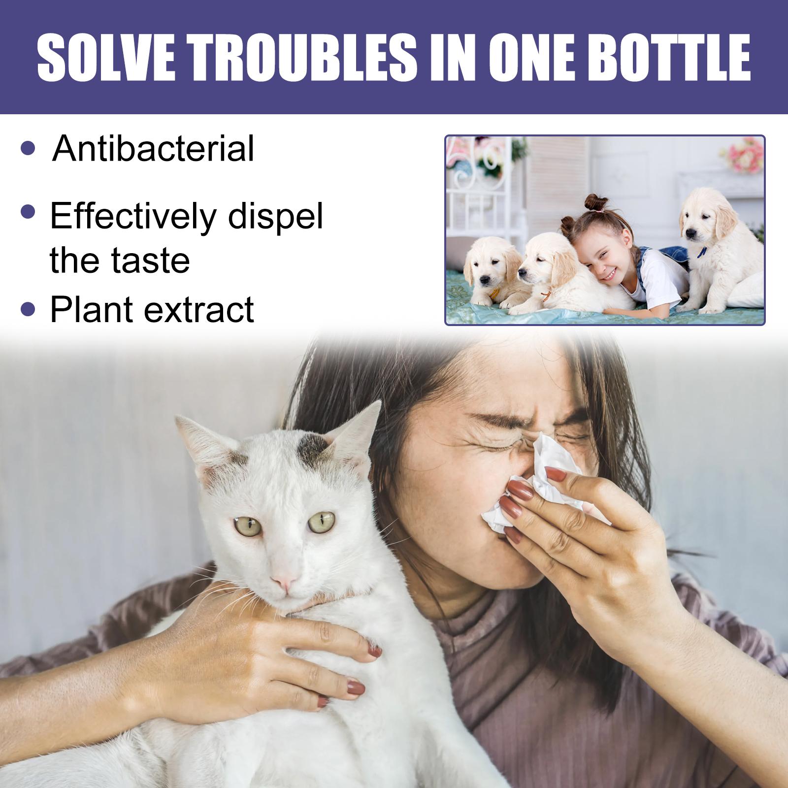 Pet odor remover spray - Eliminates odors, removes urine smell from dogs and cats, gets rid of body odor, eliminates fecal odor, purifies the air.litter pellets, spray, litter tray, litter box, removal