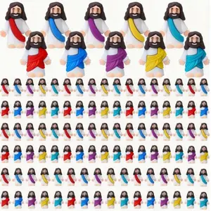 35 Mini Jesus Figurines Set, Cute Rubber Style Religious Decorations, Random Colors Desktop Ornaments for Home Office Christmas Gifts, Stylish Religious Decor