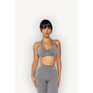 Halter Sports Bra Open Back – Scrunch Front Gym Bra Women (Aqilla Sculpt)