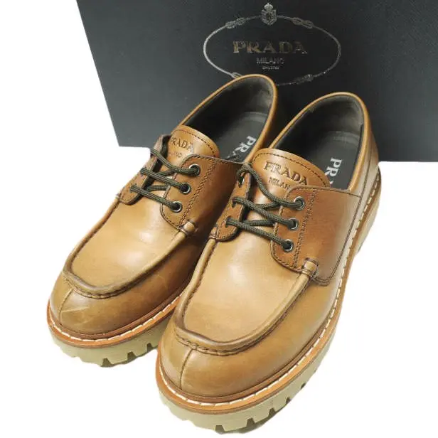 Pre-owned PRADA Calfskin Small Leather Goods Calf Leather Lace Up Shoes
