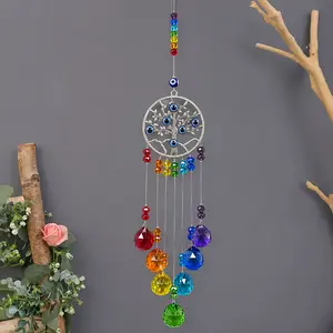 #JY Chakra Tree of Life Glass Rainbow Prism Suncatcher, Hanging Light-Up Window Ornament, Home Wall-Garden Decor Gift for Charming Ambiance (Home Improvement & Garden Supplies)