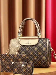 Women's Fashionable Geometric Pattern Boston Bag & Pouch Bag & Wallet, Casual Versatile Bag Set for Daily Used, Trendy High-quality Daily Commuting Bag Set