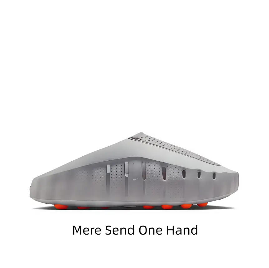 Neutral Grey Slip On Hollow Mules Lightweight Molded Eva Ventilated Cutout Design Raised Orange Traction Points Soft Cushion Platform Summer Footwear