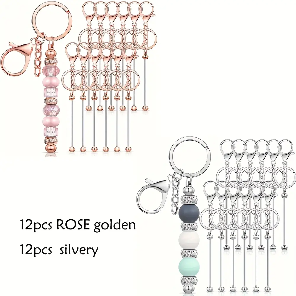 24pcs Metal Beadable Keychain Bar Blanks - Jewelry Making Supplies, DIY Craft Embellishments for Pendant Crafts, Gift-Giving