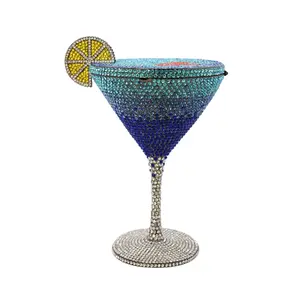 PSBIY Women's Goblet Rhinestone Evening Bag Cocktail Cup Diamond Clutch Funny Crystal Prom Handbag Wedding Purse for Party