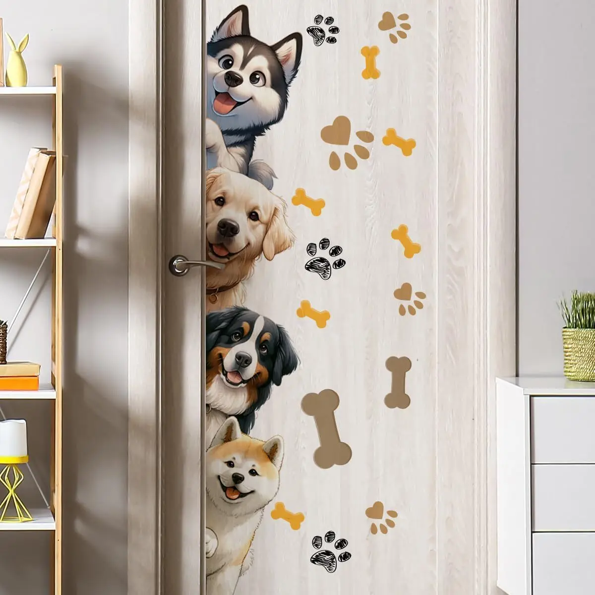 Dog Door Decals Cartoon Animal Wall Sticker Dog Wall Decals for bedroom, Window stickers, DIY Home Decoration(Removable/Waterproof)