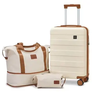 3-Piece Luggage Set 20-Inch Carry-On Suitcase with Spinner Wheels TSA Lock Travel Duffel Bag and Toiletry Bag Hardside Lightweight Luggage Pink