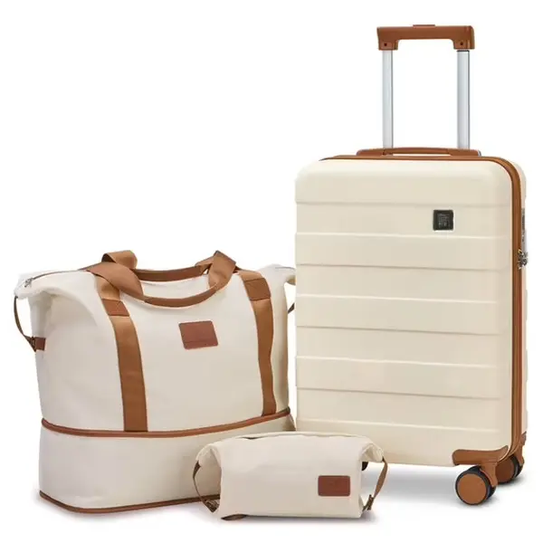 3-Piece Luggage Set 20-Inch Carry-On Suitcase with Spinner Wheels TSA Lock Travel Duffel Bag and Toiletry Bag Hardside Lightweight Luggage Pink