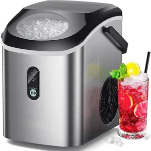 Nugget Ice Maker Countertop, 34lbs/24H Pebble Ice Machine, Self-Cleaning  Ice Maker with Basket & Scoop, Compact Pellet Ice Maker for /Office/Kitchen/RV/Party, Stainless Steel