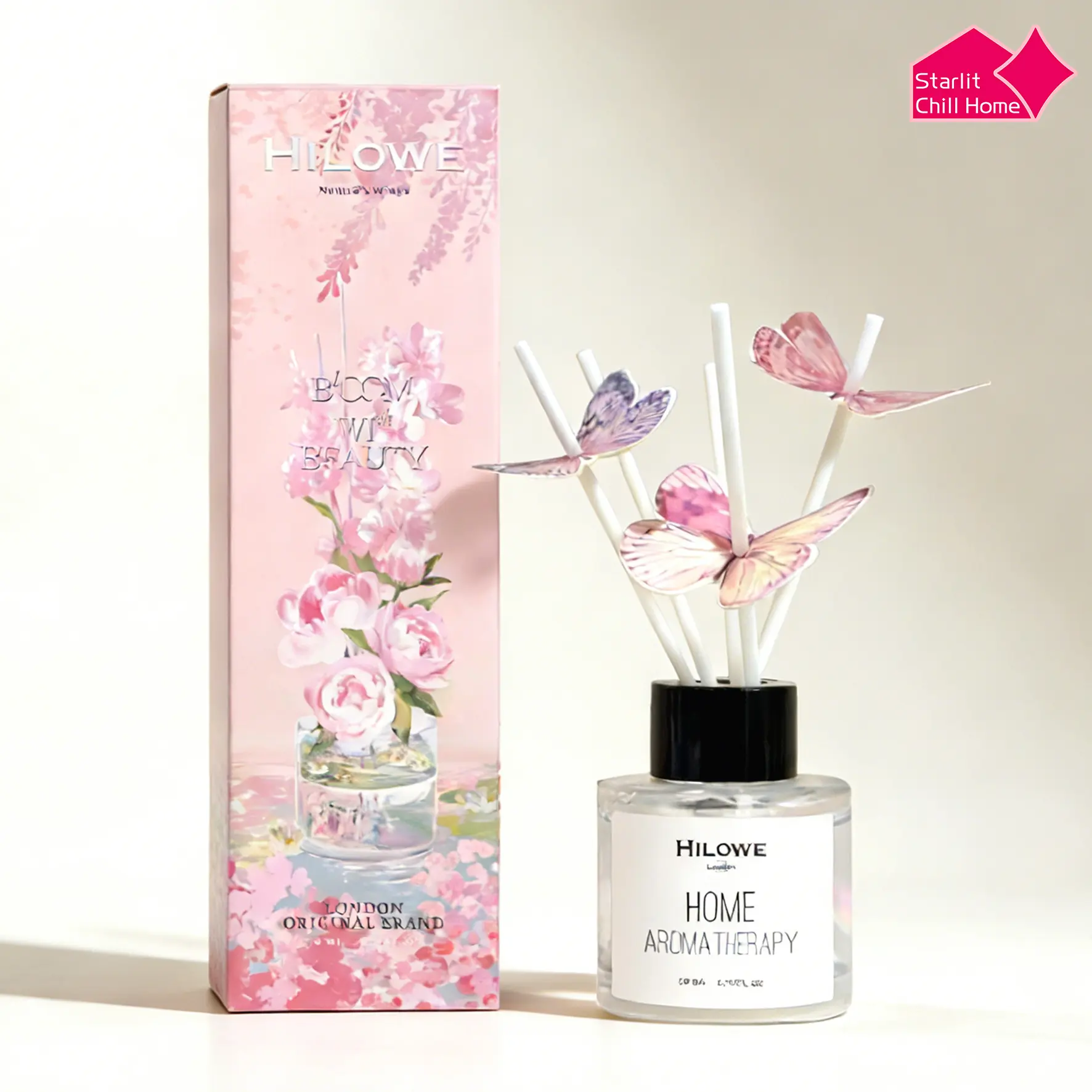 Butterfly Scented Room Freshener Reed Diffuser - Flameless Daily Floral Aromatherapy Home Fragrance with Natural Essential Oil, Aesthetic Single Unit Decor Gift for Bedroom, Living Room
