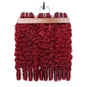 PerisModa 15A Burgundy 99J Burmese Curly Bundles Human Hair 100% Unprocessed Virgin Hair Bundles Deals Human Hair Extensions Raw Burmese Curly Human Hair Bundles for Black Women Spiral Curly End Double Weft Extensions