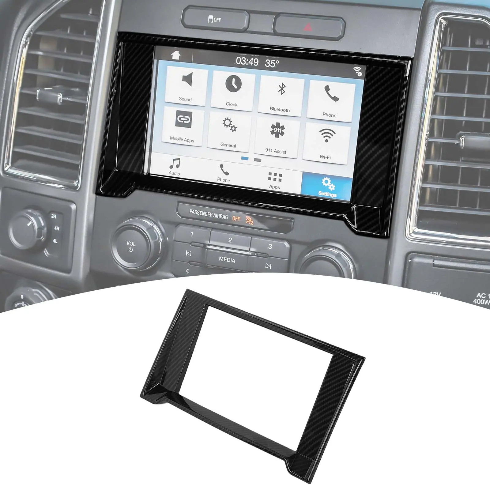 Car Navigation GPS Radio Frame Trim - Aesthetic Car Accessory, Truck Accessories, Dashboard Interior Cover for 2015-2020 Ford F150
