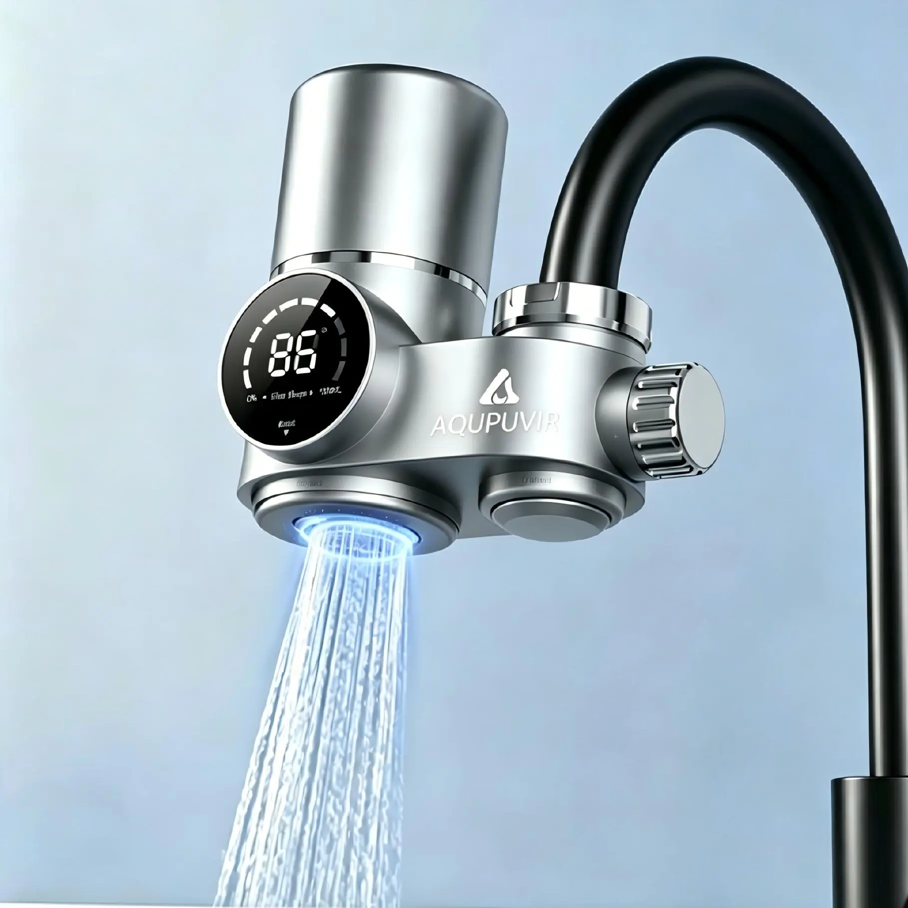 AQUPUVIR Faucet Home Water Filter with LED Display - Real-Time Digital Monitoring, Replaceable Cartridge for Kitchen, Bathroom Sinks