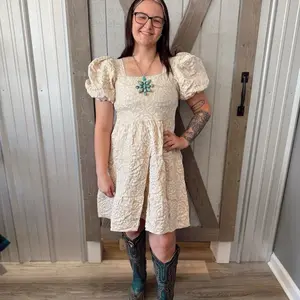 Cream Floral Dress with Puff Sleeves