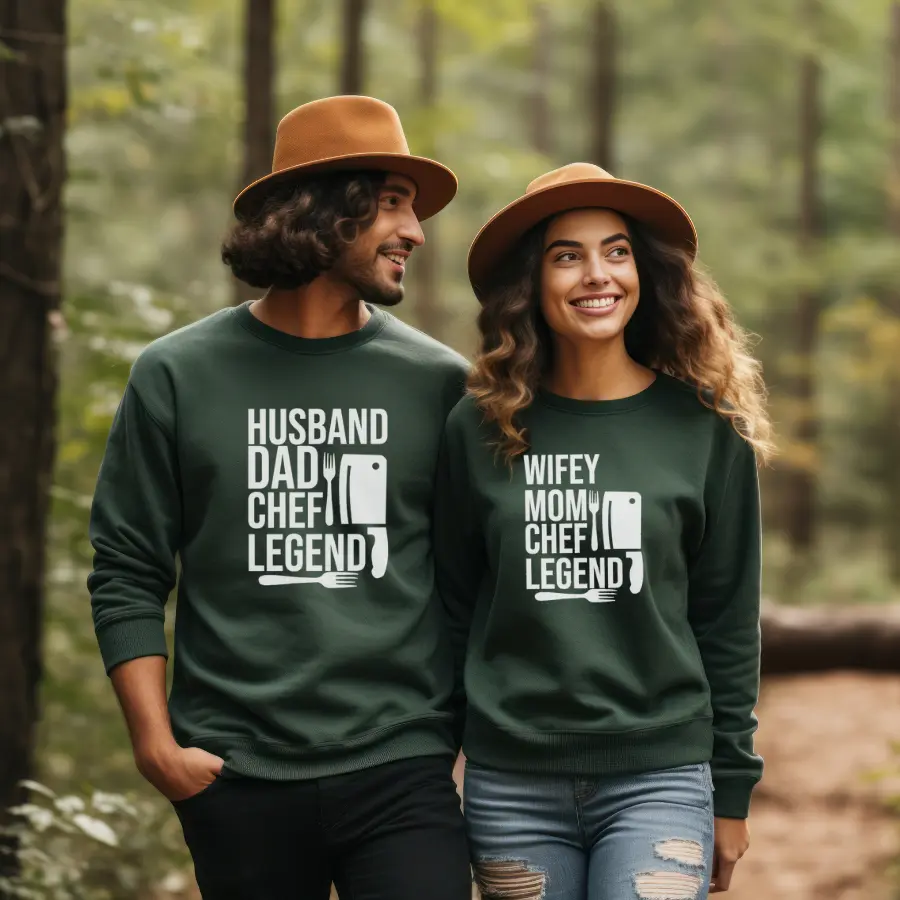 Chef Legend, Husband-Wife, Dad-Mom Outfits Set, couple sweatshirt, matching shirts, couples shirts, matching couple gift