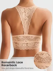 Women's Sexy Elegant Lace Bralette, V Neck Backless No Underwire Bra, Breathable Comfort Soft Fitted Short Top, Daily Date Night Wear