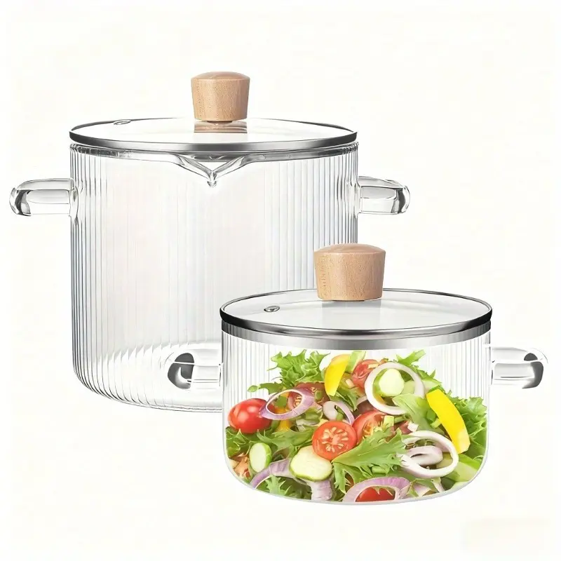 LDQ borosilicate glass cookware with lid, heat-resistant transparent soup and porridge pots, suitable for stoves and ovens. Perfect for making soups and milk noodles. Essential kitchen items for parties and Christmas kitchens