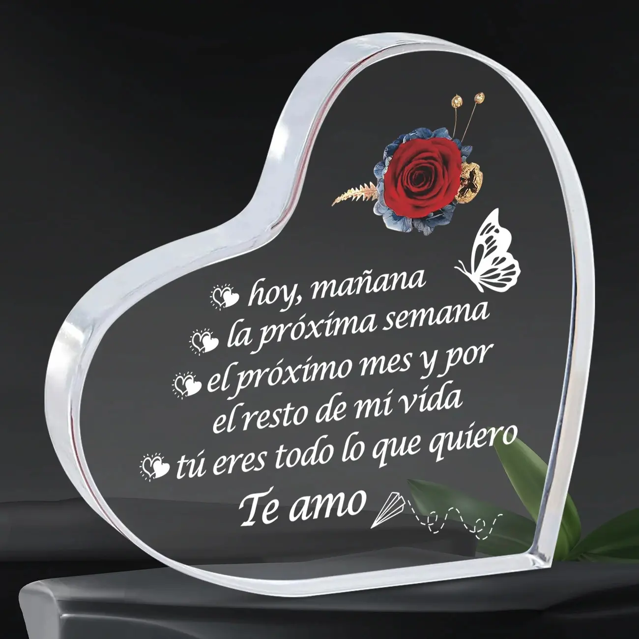 Spanish Gift Acrylic Plaque, Heart Plaque, Perfect for Wedding Anniversaries & Romantic Confessions, Ideal for Photography Props & Seasonal Decorations, Acrylic Desktop Decoration, Home Decor, Home Decor Products