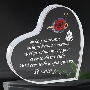 Spanish Gift Acrylic Plaque, Heart Plaque, Perfect for Wedding Anniversaries & Romantic Confessions, Ideal for Photography Props & Seasonal Decorations, Acrylic Desktop Decoration, Home Decor, Home Decor Products