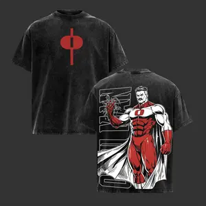 Invincible Graphic Tee Vintage Washed Oversized Heavyweight T Shirt | Dark Superhero Villain Comic Streetwear Shirt | Blood Power Back Print Graphic Tee | Heavy Cotton Unisex | Gym Pump Cover Gamer Outfit | Gift For Invincible Fans