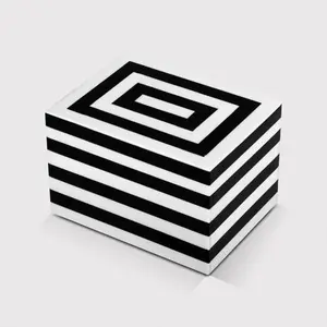 Handicrafts Home Handmade Black White Resin Inlay Geometric Decorative Storage Box -6x4.5x4”
