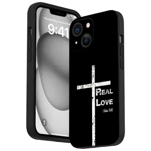 Jesus Cross Simple Pattern Straight Edge Phone Case for iPhone 16 15 14 Pro Max 13 12 11 XR XS Plus Shockproof Non Slip Military-Grade Protection Silicone Cover