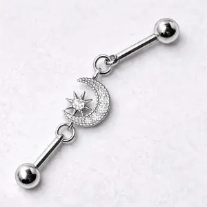 Stainless Steel Moon and Star Chain Industrial Barbell