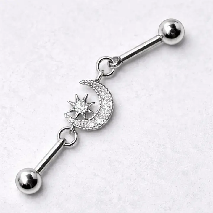 Stainless Steel Moon and Star Chain Industrial Barbell