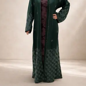 Dubai Abaya - Navy Blue with Detailed Embellishments and Tassel Accent