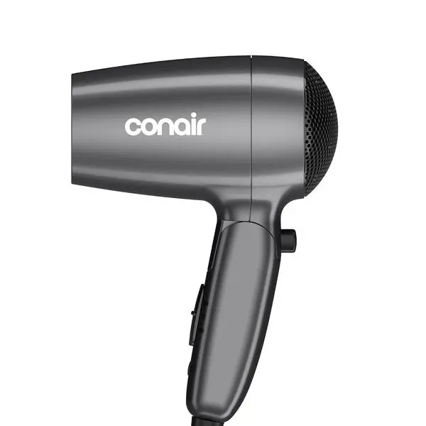 Conair 1875 Watt Travel Hair Dryer | Dual Voltage Folding Handle Travel Hair Dryer for All Hair Types, Gray, 124AMZL