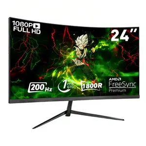 24" 200Hz 1ms Slightly Curved FHD IPS Gaming Monitor, Low Motion Blur Sync, Eye Protection, Speakers, HDMI DP, Perfect for Pro FPS Gaming & Streaming