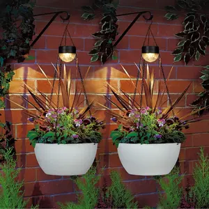 2 Packs Hanging Planters Basket for Outdoor , Solar  Self Watering White Round Plastic Flower Pots with Drainer for Balcony Patio Garden Outdoor Decoration