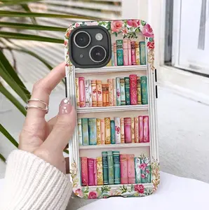 Floral Vintage Bookshelf Phone Case, Ideal Gift for Bookworms and Flower Enthusiasts, Tough Case 17 16 15 14 13 12 11